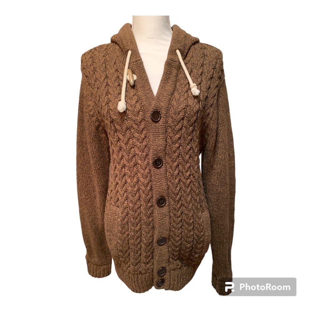 Oleg Cassini Hooded Cable Knit Cardigan Size S